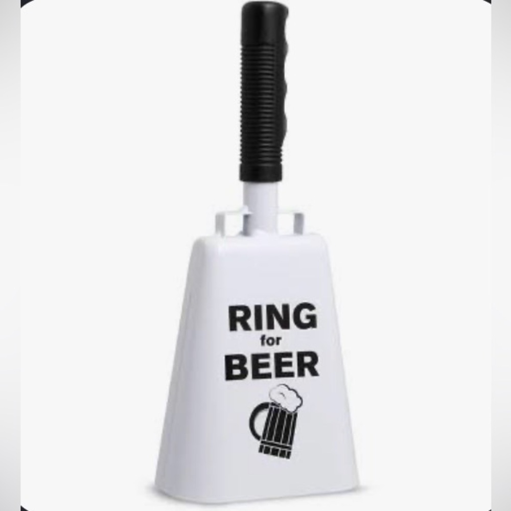 11” White 'Ring for Beer' Bell with Black Handle